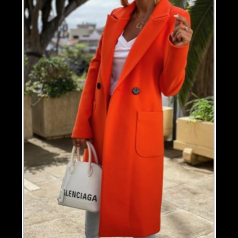 STYLISH TURN-BACK COLLAR BUTTON FRONT MIDI COAT